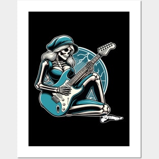 guitar-wielding skull diva Posters and Art